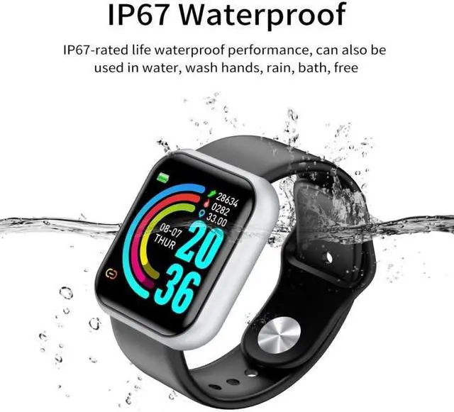 Alt view image 5 of 7 - D20 1.3inch IPS Color Screen Smart Watch IP67 Waterproof,Support Call Reminder /Heart Rate Monitoring/Blood Pressure Monitoring/Sedentary Reminder (Black)