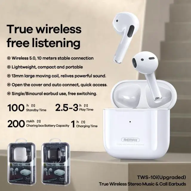 Alt view image 4 of 4 - REMAX TWS-10i Enhanced Version Bluetooth 5.0 True Wireless Stereo Music Call Bluetooth Earphone (Black)