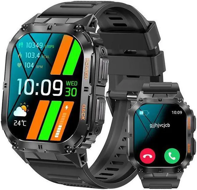 Alt view image 4 of 7 - K61pro Three-Proof Call Smart Watch Music Weather 1.96 Inch Heart Rate Blood Pressure Blood Oxygen Smart Watch (Black Milan)