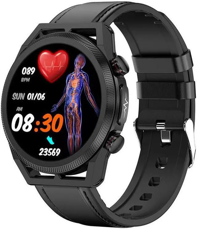 Alt view image 4 of 7 - Et310 Bluetooth Calling Non-Invasive Blood Glucose Smart Watch Ecg Uric Acid Blood Lipid Body Temperature Sos Smart Watch (Brown Leather)
