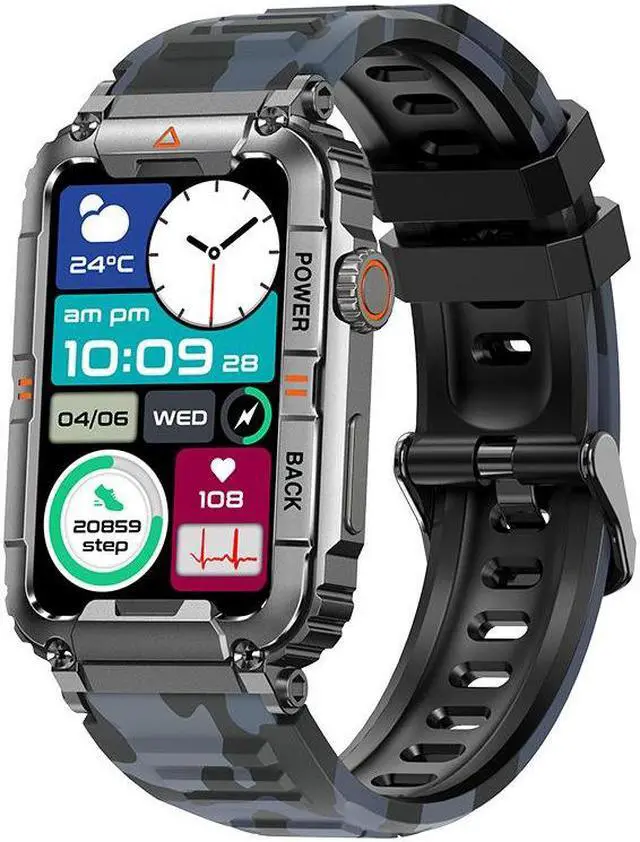 Alt view image 6 of 7 - Kr88 Bluetooth Calling Smart Watch Voice Assistant Heart Rate Blood Pressure Monitoring Multi-Sport Smart Watch (Camouflage Gold)