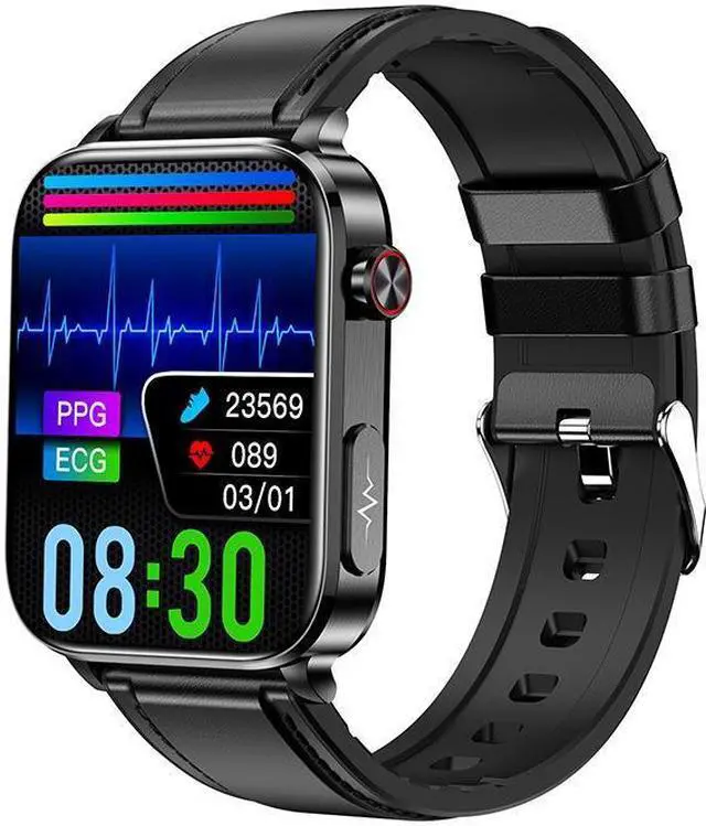Alt view image 7 of 7 - Tk15 Ecg Blood Glucose Uric Acid Bluetooth Call Smart Watch Body Temperature Heart Rate Multi-Sport Smart Watch (Black Leather)