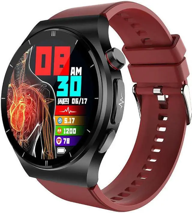 Alt view image 3 of 7 - Et340 Bluetooth Calling Smart Watch Blood Glucose Uric Acid Blood Lipid Ecg + Ppg More Than Sport Smart Watch (Brown Leather)