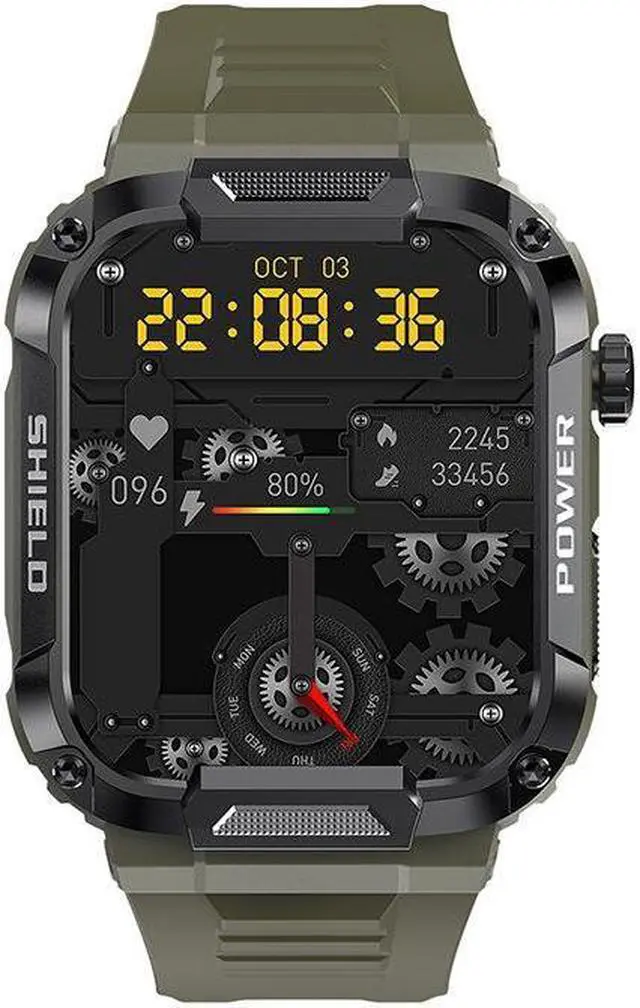 Alt view image 5 of 7 - Mk66 Outdoor Bluetooth Call Smart Watch Rotary Button Heart Rate Blood Pressure Voice Assistant Timing (Green)