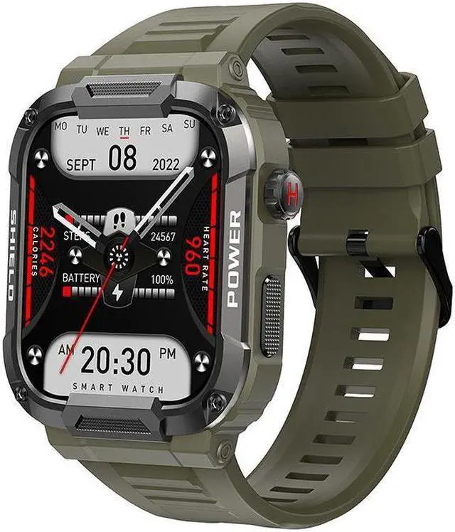 Alt view image 6 of 7 - Mk66 Outdoor Bluetooth Call Smart Watch Rotary Button Heart Rate Blood Pressure Voice Assistant Timing (Green)