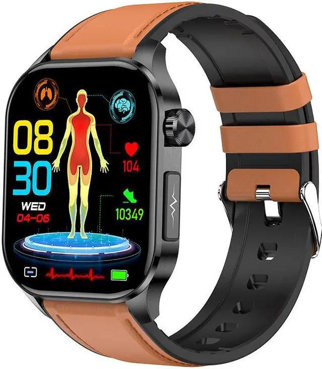 Main image of Et580 Bluetooth Calling Ecg Smart Watch Blood Glucose Heart Rate Body Temperature Monitoring Multi-Sport Smart Watch (Brown Leather)