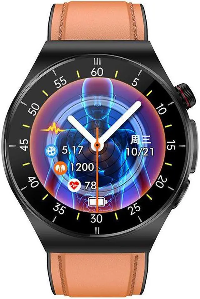 Main image of Et340 Bluetooth Calling Smart Watch Blood Glucose Uric Acid Blood Lipid Ecg + Ppg More Than Sport Smart Watch (Brown Leather)