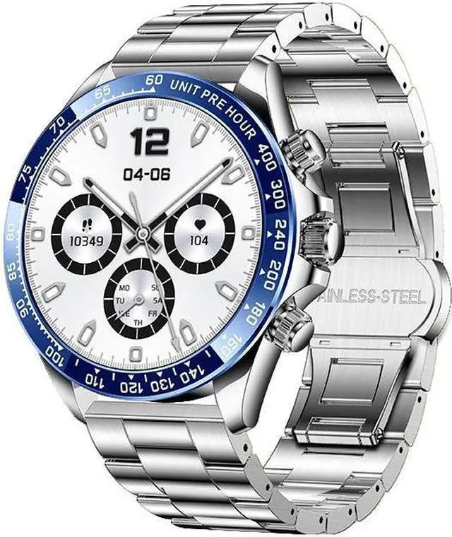 Main image of Ak63 One-Click Connection Bluetooth Call, Rotary Button, Voice Assistant, Heart Rate, Blood Pressure, Multi-Sport Smart Watch (Blue Steel) Black