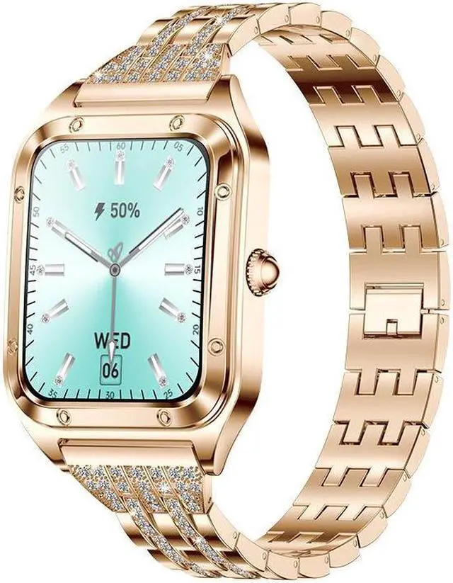 Alt view image 7 of 7 - I98 Women Bluetooth Call Smart Watch Heart Rate Blood Pressure Blood Oxygen Monitoring Multi-Sport Smart Watch (Golden Milan)