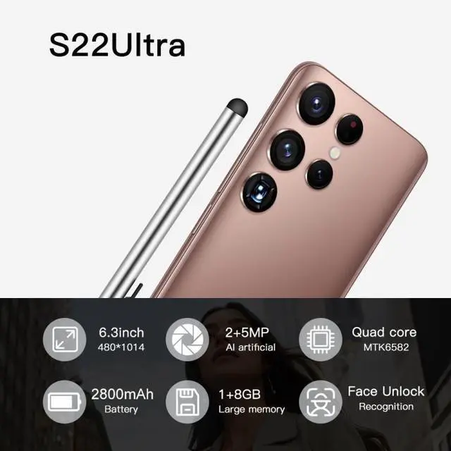 Alt view image 2 of 7 - S22 Ultra 5G N10, 1GB+8GB, 6.3 inch Waterdrop Screen, Face Identification, Android 6.0 MTK6582 Quad Core, Network: 3G (Blue) Black