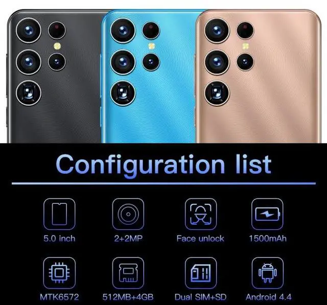 Alt view image 2 of 7 - S22 Ultra / T83, 512MB+4GB, 5.0 inch Screen, Face Identification, Android 4.4 MTK6572 Dual Core, Network: 3G (Blue) Black