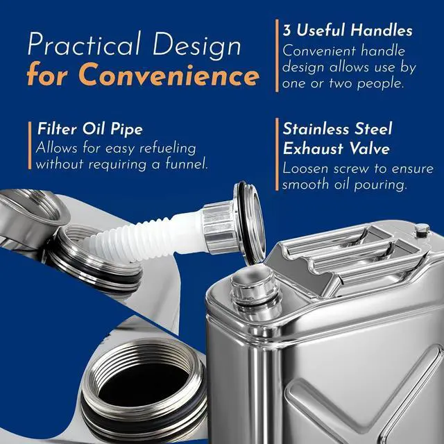 Alt view image 7 of 7 - 5 Gallon Stainless Steel Water Can, 20L Portable Jerry Can for Emergency Water Storage, Outdoor Camping & Car Survival Kits, BPA-Free