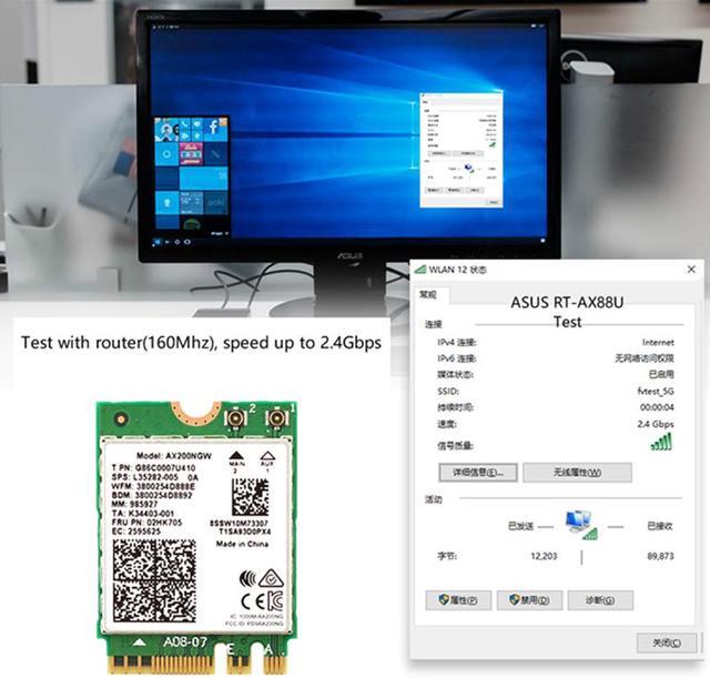 Alt view image 5 of 6 - 3000Mbps WiFi 6 Intel AX200 Bluetooth 5.1 M.2 Key E Card IPEX4 Antennas, Wireless AX200NGW Dual Band 2.4Ghz/5Ghz 802.11ac/ax WiFi Network Adapter, Support Windows 10 Linux For Laptop Desktop PC