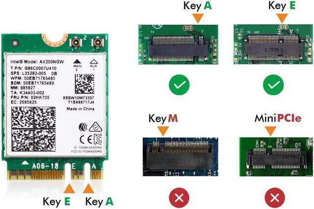 Alt view image 2 of 6 - 3000Mbps WiFi 6 M.2 Key E For Intel AX200 Dual Band Wireless Adapter, AX200NGW Bluetooth 5.0 Wi-Fi Network Card, 2.4Ghz/5Ghz, 802.11ac/ax, Support MU-MIMO, OFDMA, Support Windows 10 For Laptop Desktop