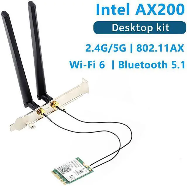 Alt view image 2 of 7 - 3000Mbps Dual Band Intel Wi-Fi 6 AX200 (Gig+) Desktop Kit Bluetooth 5.1 For M.2 2230 Key E Wireless Adapter