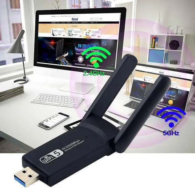 Alt view image 6 of 7 - USB WiFi Adapter for PC 1200Mbps Wireless Network Adapter WiFi Dongle Stick for Desktop Dual Band 2.4GHz/300Mbps 5.8GHz/867Mbps USB 3.0 Compatible with Win XP/7/8/10/vista, Mac 10.6-10.15, Linux