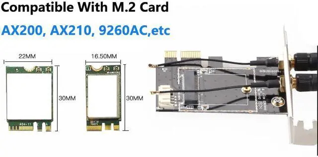 Alt view image 2 of 4 - M.2 To PCI Express Wireless Adapter Converter with 2x Antenna NGFF M.2 WiFi Bluetooth Card For Intel AX210 AX200 9260 8265 8260 BCM94352Z DW1560
