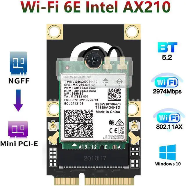 Alt view image 2 of 7 - Wi-Fi 6E Mini PCI-E Intel AX210 Dual Band 2974Mbps Wireless Adapter Wifi Card Bluetooth 5.2 802.11ax 2.4G/5G/6G Than Intel AX200 For Laptop