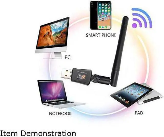Alt view image 3 of 7 - 600Mbps USB Wifi Adapter for PC Mini 802.11ac Dual Band 2.4G/5G High Gain 2dBi Antenna Wireless Network Adapter Wi-Fi Dongle Adapter Support Windows XP,Win Vista,Win 7,Win 8.1, Win 10,Mac OS X 10