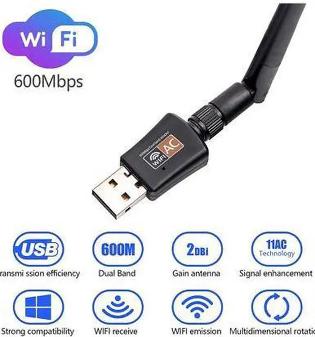 Alt view image 2 of 7 - 600Mbps USB Wifi Adapter for PC Mini 802.11ac Dual Band 2.4G/5G High Gain 2dBi Antenna Wireless Network Adapter Wi-Fi Dongle Adapter Support Windows XP,Win Vista,Win 7,Win 8.1, Win 10,Mac OS X 10