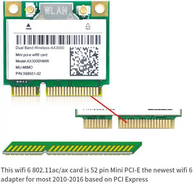 Alt view image 7 of 7 - Wi-Fi 6 AX3000HMW 3000Mbps Bluetooth 5.1 Half Mini PCI-E Network Wlan WIFI Card, Wireless 802.11ax/ac Dual Band 2.4Ghz/5G Adapter MU-MIMO,OFDMA,Windows 10 (64bit) For Intel AX200 Adapter