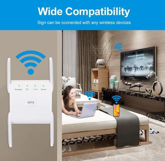 Alt view image 5 of 8 - AC1200 Dual Band WiFi Range Extender, Wi-Fi Repeater / Access Point / Router / Media Bridge with 4 High Gain External Antenna 1200Mmbps Wifi Booster, 802.11AC, WPS Easy Set Up, WPA, WPA2, Wall Plug