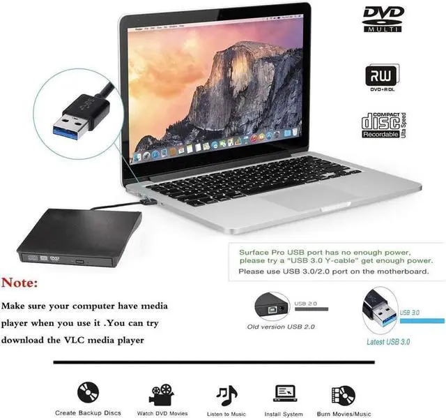 Alt view image 7 of 7 - Portable USB 3.0 Type C DVD-ROM Optical Drive External Slim CD ROM Disk Reader Desktop PC Laptop Tablet Promotion DVD Player