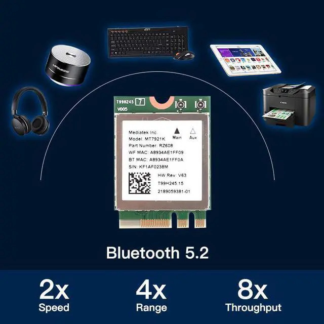 Alt view image 4 of 6 - Wi-Fi 6E MediaTek MT7921k Tri band 1800Mbps 2.4G/5G/6G Bluetooth 5.2 WiFi 6 Wireless Card 802.11AX Windows 10 / 11