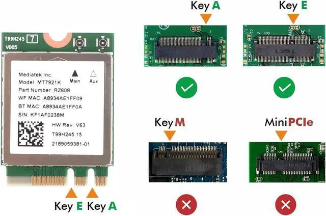 Alt view image 5 of 6 - Wi-Fi 6E MediaTek MT7921k Tri band 1800Mbps 2.4G/5G/6G Bluetooth 5.2 WiFi 6 Wireless Card 802.11AX Windows 10 / 11