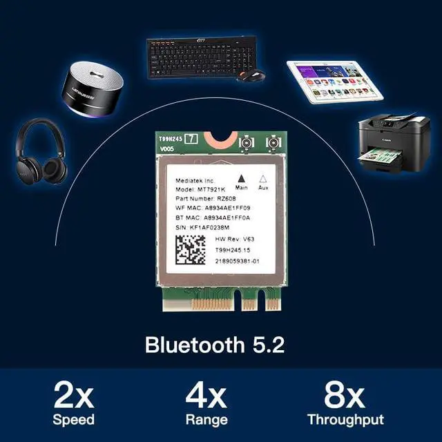 Alt view image 5 of 7 - Wi-Fi 6E MediaTek MT7921k Desktop Kit Tri band 1800Mbps Bluetooth 5.2 Wireless Card 802.11AX 6DBi Antennas Windows 10 / 11