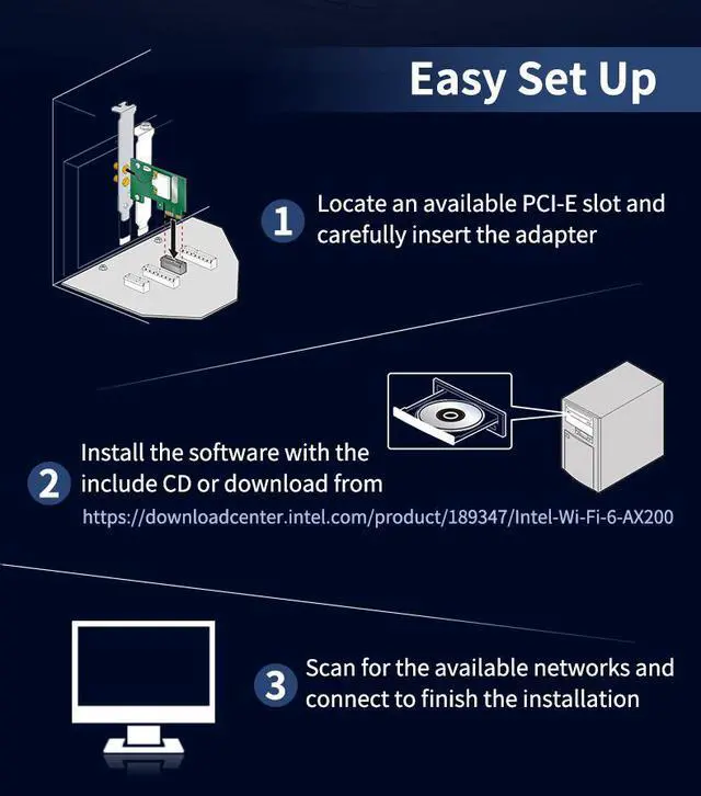 Alt view image 7 of 7 - TD-10DB 5374Mbps Wi-Fi 6E Intel AX210 PCI-E WiFi Adapter Bluetooth 5.2 Wireless 802.11ax/ac Wifi 6 Network Card 10 DB Antennas Windows 10 11 Linux For Desktop PC