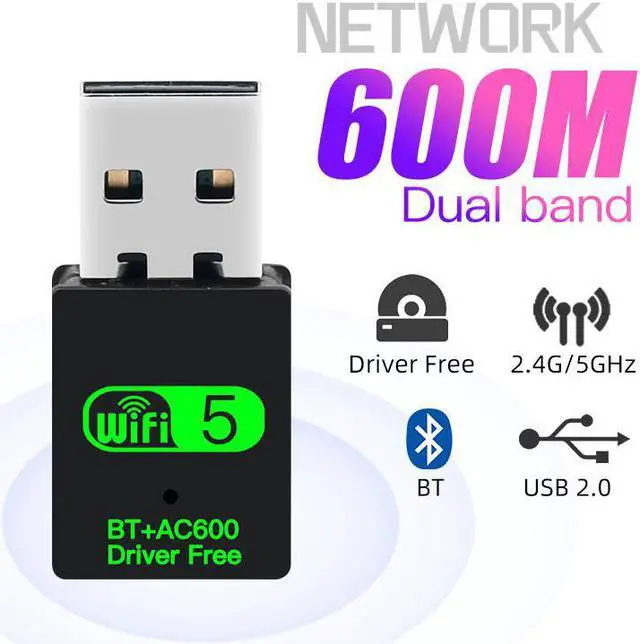 Main image of USB WiFi 5 Bluetooth 5.0 Adapter 2in1 Dongle, 600Mbps Dual Band 2.4/5Ghz Wireless Network External Receiver, Mini USB WiFi Network Wireless Wlan Receiver DRIVER FREE for PC Laptop Desktop