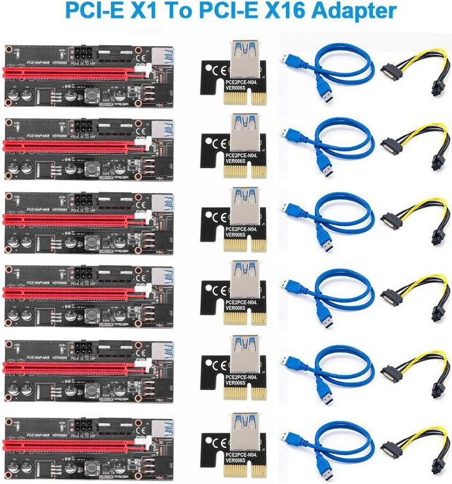Main image of 6pcs VER009 USB 3.0 PCI-E Riser VER 009S Express 1X 4x 8x 16x Extender pcie Riser Adapter Card SATA 15pin to 6 pin Power