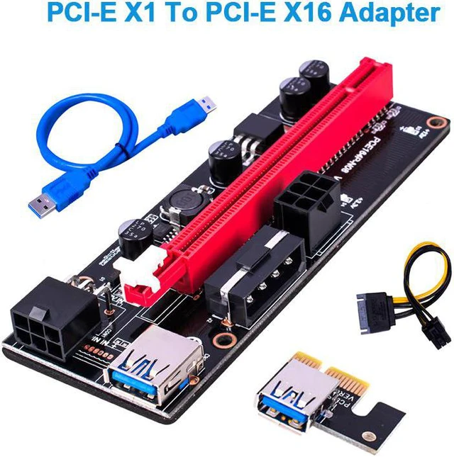 Alt view image 2 of 7 - 6pcs VER009 USB 3.0 PCI-E Riser VER 009S Express 1X 4x 8x 16x Extender pcie Riser Adapter Card SATA 15pin to 6 pin Power