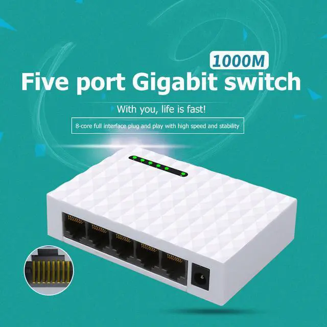 Alt view image 2 of 8 - TelDaykemei 1000M Gigabit Mini 5 Port Fast Ethernet Network Switch LAN Hub RJ45 Ethernet and Switching Hub Shunt Desktop Switch