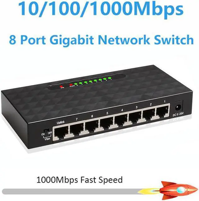 Alt view image 3 of 3 - 8 Port 1000Mbps Gigabit Network Switch, Ethernet Smart Switcher, High Performance RJ45 Hub Internet Splitter, Plug & Play, Traffic Optimization, Unmanaged