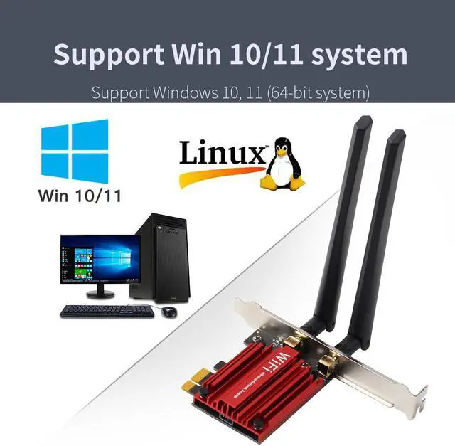 Alt view image 6 of 7 - AX3000 Bluetooth 5.3 Wifi 2 In 1 WIFI 6E Intel AX210 PCI Express WifI 6 Adapter Tri band 5374M Wireless PCIE Network Card Windows 11 Window 10 For PC Desktop