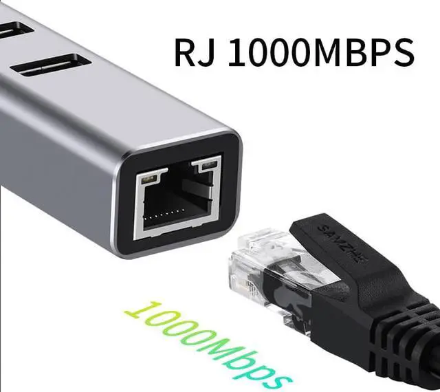 Alt view image 3 of 6 - USB C HUB 1000Mbps 3 Ports USB 3.0 Type C HUB USB to Rj45 Gigabit Ethernet Adapter for MacBook Laptop Computer Accessories