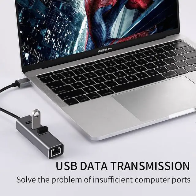 Alt view image 4 of 6 - USB C HUB 1000Mbps 3 Ports USB 3.0 Type C HUB USB to Rj45 Gigabit Ethernet Adapter for MacBook Laptop Computer Accessories