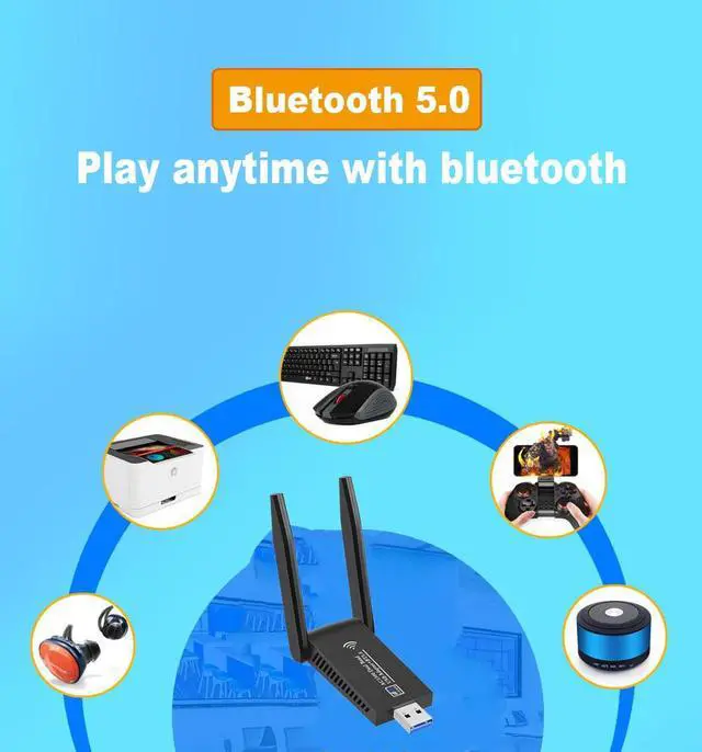 Alt view image 5 of 7 - 2in1 USB 3.0 WiFi 1300Mbps Bluetooth 5.0 Adapter Dongle Dual Band 2.4G&5GHz WiFi 5 Network Wireless Wlan Receiver DRIVER FREE