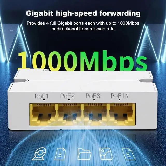 Alt view image 2 of 7 - TelDaykemei 4 Port 100/1000M POE Extender Gigabit Network Switch Repeater IEEE802.3af/at Plug&Play for PoE Switch NVR IP Camera AP