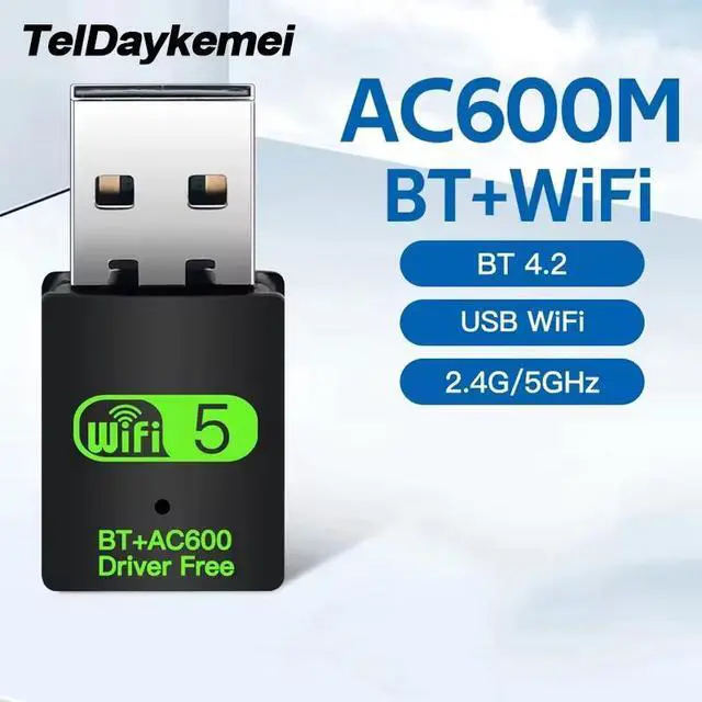 Alt view image 2 of 6 - TelDaykemei 600Mbps USB WiFi Bluetooth Adapter 2in1 Dongle Dual Band 2.4G 5GHz USB Wi-Fi 5 Network Wireless Wlan Receiver DRIVER FREE