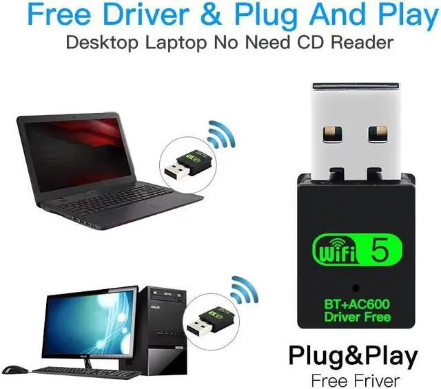 Alt view image 4 of 6 - TelDaykemei 600Mbps USB WiFi Bluetooth Adapter 2in1 Dongle Dual Band 2.4G 5GHz USB Wi-Fi 5 Network Wireless Wlan Receiver DRIVER FREE