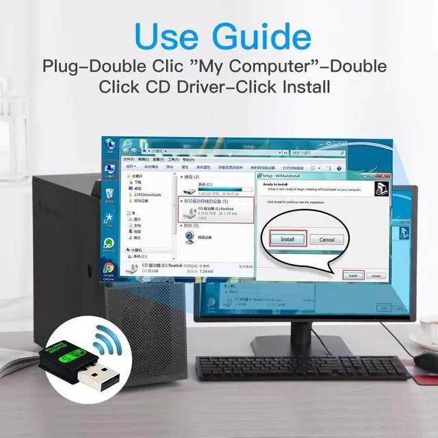 Alt view image 5 of 6 - TelDaykemei 600Mbps USB WiFi Bluetooth Adapter 2in1 Dongle Dual Band 2.4G 5GHz USB Wi-Fi 5 Network Wireless Wlan Receiver DRIVER FREE