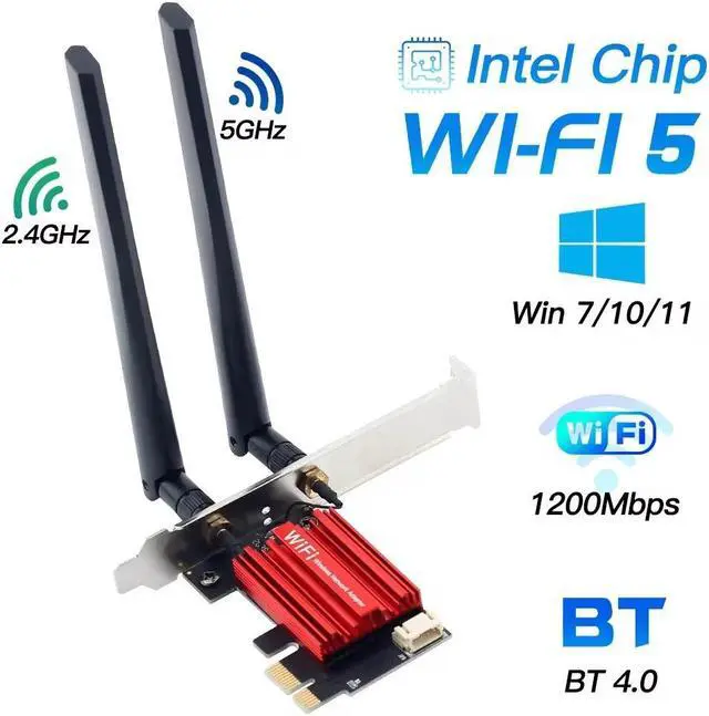 Main image of TelDaykemei WiFi 5 PCI-E Wireless Adapter AC1200 Network Card Dual Band 2.4G/5GHz 802.11AC For Bluetooth 4.0 Desktop Windows 7/8/10/11