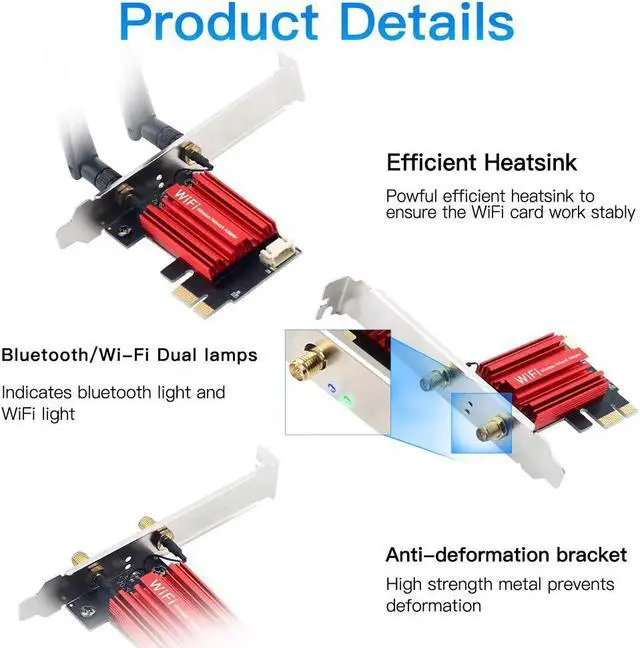 Alt view image 6 of 6 - TelDaykemei WiFi 5 PCI-E Wireless Adapter AC1200 Network Card Dual Band 2.4G/5GHz 802.11AC For Bluetooth 4.0 Desktop Windows 7/8/10/11