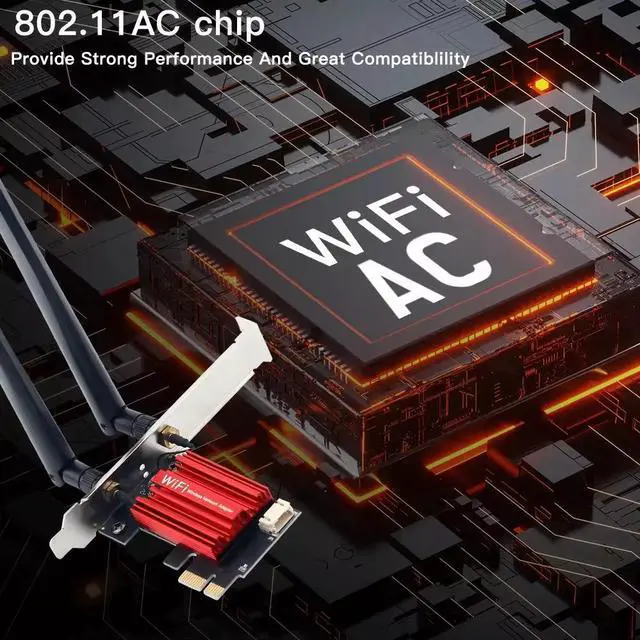 Alt view image 2 of 6 - TelDaykemei WiFi 5 PCI-E Wireless Adapter AC1200 Network Card Dual Band 2.4G/5GHz 802.11AC For Bluetooth 4.0 Desktop Windows 7/8/10/11