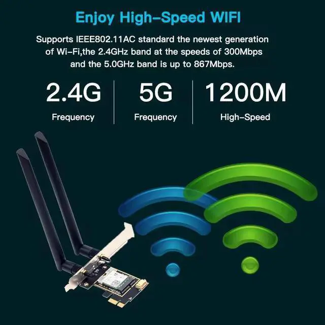 Alt view image 2 of 6 - TelDaykemei 1200Mbps Bluetooth 4.2 PCi Express Wifi Adapter 2.4G/ 5G Dual Band AC7265 Wireless PCI-E Card For Desktop PC