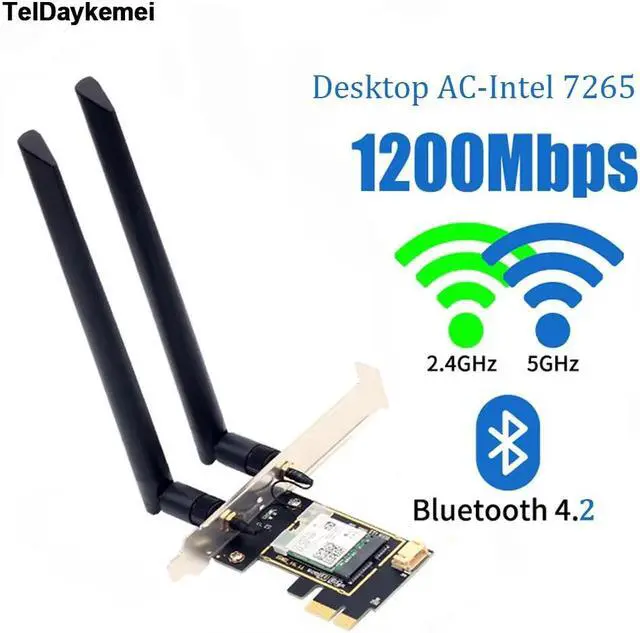 Main image of TelDaykemei 1200Mbps Bluetooth 4.2 PCi Express Wifi Adapter 2.4G/ 5G Dual Band AC7265 Wireless PCI-E Card For Desktop PC