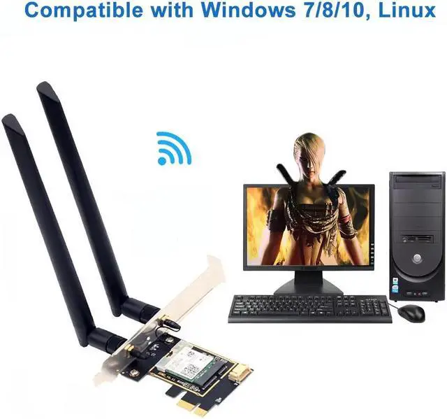 Alt view image 4 of 6 - TelDaykemei 1200Mbps Bluetooth 4.2 PCi Express Wifi Adapter 2.4G/ 5G Dual Band AC7265 Wireless PCI-E Card For Desktop PC